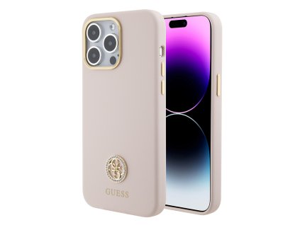 54972 guess silicone logo strass 4g guhcp15xm4dgpp silikonovy ochranny kryt s 4g logom a kamienkami pre iphone 15 pro max svetloruzovy