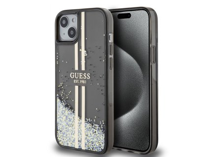 44931 guess trblietavy kryt so zlatymi pruhmi a tekutinou na iphone 15 plus guhcp15mlfcsegk cierny