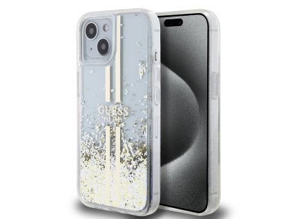 44946 guess trblietavy kryt so zlatymi pruhmi a tekutinou na iphone 15 plus guhcp15mlfcsegt priehladny