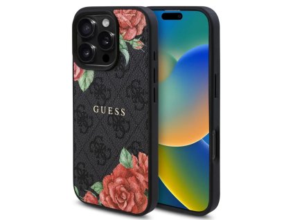 49572 guess tvrdy obal 4g flower print magsafe guhmp16lp4ropemck iphone 16 pro cierny