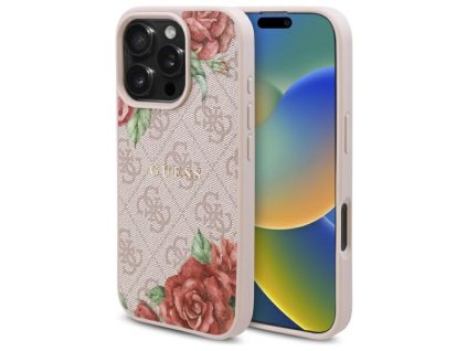 49584 guess tvrdy obal 4g flower print magsafe guhmp16lp4ropemcp iphone 16 pro ruzovy