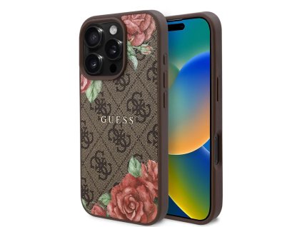 49587 guess tvrdy obal 4g flower print magsafe guhmp16lp4ropemcw iphone 16 pro hnedy