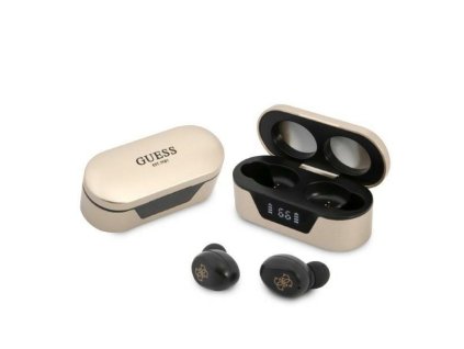 49422 guess wireless earbuds bezdrotove sluchadla gutwst31ed bluetooth 5 0 tws usb c led displej dokovacia stanica ipx4 zlate