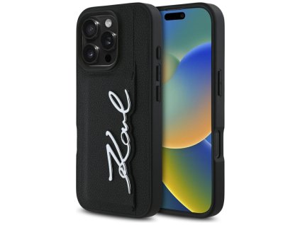 55119 karl lagerfeld hardcase leather cardslot klhcp16lpgpvksk kozene tvrde puzdro s priecinkom na karty a metal signature pre iphone 16 pro cierne