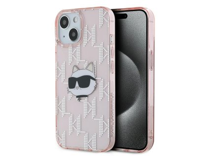 42576 karl lagerfeld luxusny obal iml klhcp15shklpchp iphone 15 ruzova hlava choupette monogram