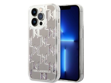 46131 karl lagerfeld pevny kryt s tekutymi trblietkami na iphone 14 pro klhcp14llmnms strieborny monogram