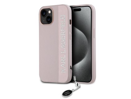 45747 karl lagerfeld saffiano rhinestones charm kryt na iphone 15 klhcp15spsakdgcp ruzovy