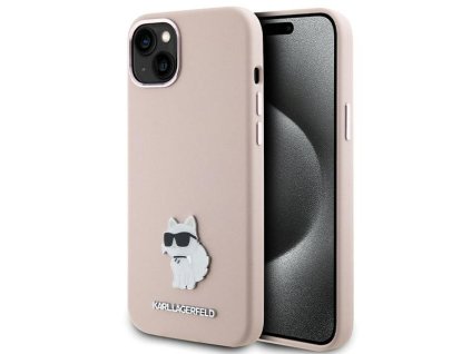 45876 karl lagerfeld silikonovy kryt na iphone 15 plus klhcp15msmhcnpp ruzovy choupette metal pin