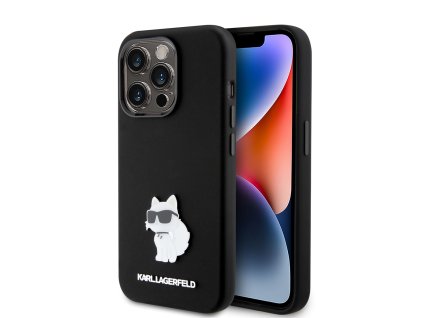 43143 karl lagerfeld silikonovy kryt na iphone 15 pro klhcp15lsmhcnpk choupette metal pin