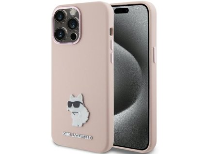 43146 karl lagerfeld silikonovy kryt na iphone 15 pro klhcp15lsmhcnpp ruzovy choupette metal pin
