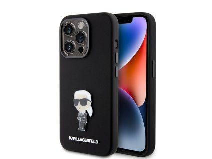 45873 karl lagerfeld silikonovy kryt na iphone 15 pro klhcp15lsmhknpk ikonik metal pin