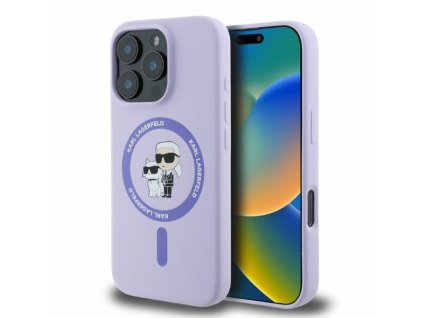 42504 karl lagerfeld silikonovy obal s prstencovym stojanom magsafe klhmp16lscmkcrhu iphone 16 pro fialova karl choupette
