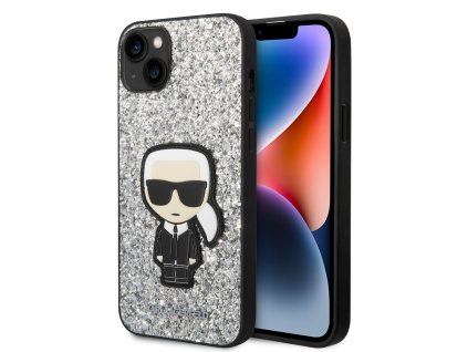 43164 karl lagerfeld trblietavy pevny kryt klhcp14mgfkpg na iphone 14 plus ikonik so striebornymi vlockami