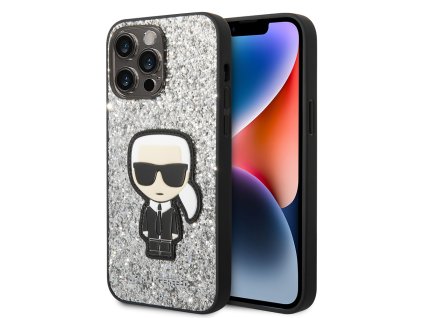 43167 karl lagerfeld trblietavy pevny kryt klhcp14xgfkpg na iphone 14 pro max ikonik so striebornymi vlockami