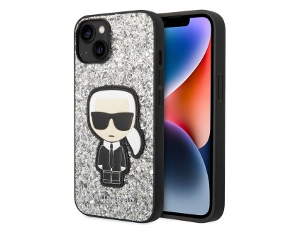 42573 karl lagerfeld tvrdy obal glitter klhcp14sgfkpg iphone 14 strieborne vlocky ikonik