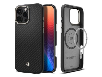 42882 spigen enzo aramid puzdro na iphone 16 pro cierna strieborna
