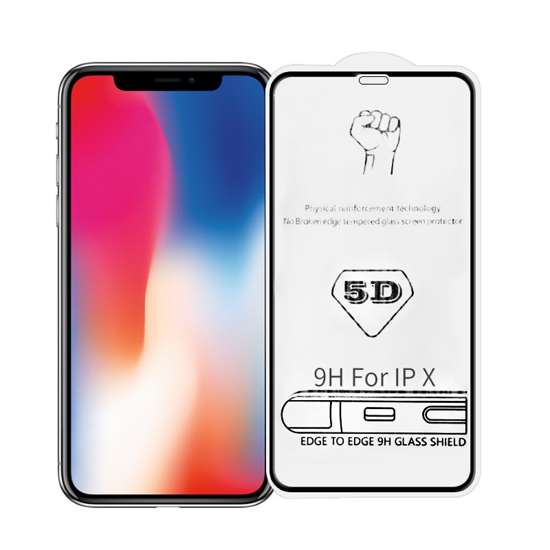 Bomba 5D 9H Ochranné tvrzené sklo pro iPhone zahnuté okraje - cerné Model: iPhone XS, X