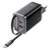 116700 1 acefast wall charger a111 sietova nabijacka vysuvny kabel rychlonabijanie gan technologia 2 usb c usb 67w 3a 65 cm cierna