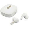 150793 guess wireless earbuds script metal logo bezdrotove sluchadla bluetooth 5 4 tws s mikrofonom usb c 400mah biele