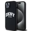 46788 dkny pevny silikonovy kryt na iphone 15 s bielym potlacenym logom a magsafe dkhmp15ssnyach cierny