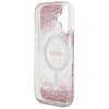 55077 5 guess hardcase resin bottom glitter magsafe guhmp16srgrgep tvrde puzdro s glitrovou zivicovou spodnou castou a magsafe pre iphone 16 ruzove