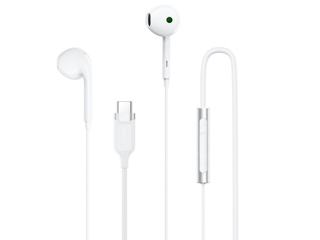 Acefast - Wired Earphones (L7) - Type-C, Half-In-ear, with HD Microphone, Flexible, 1.2m - White