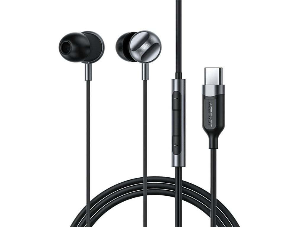 Acefast - Wired Earphones L6 káblové slúchadlá Type-C in-ear s HD mikrofónom, flexibilné 1.2m - čierne