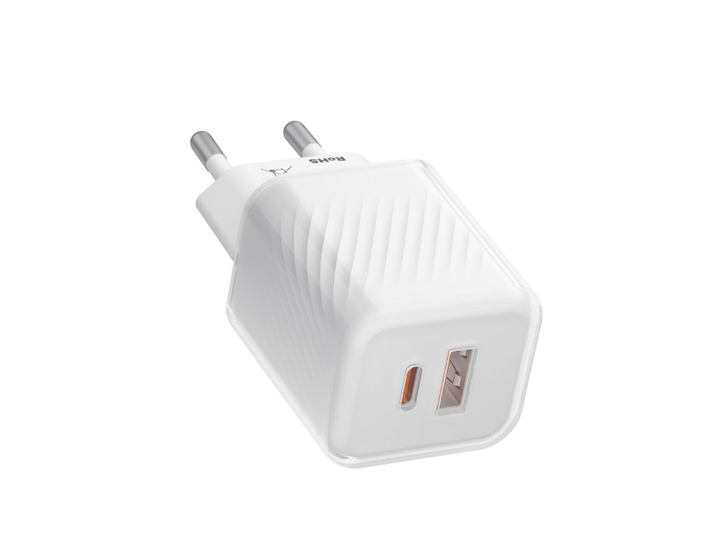 Blueo - Wall Charger Dual Port - 1x USB, 1x Type-C, GaN Technology, Fast Charge, Elegant Finish, PD3.0, 35W - White