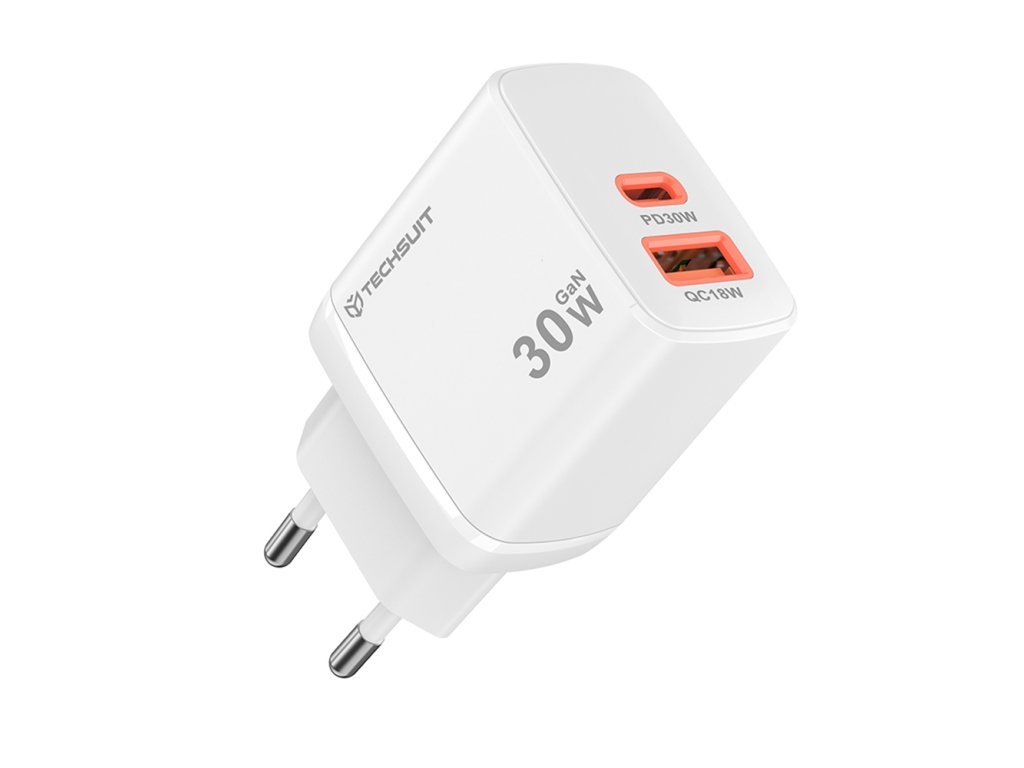 Techsuit - Wall Charger Duonix30W (CH1) nabíjačka Type-C + USB, cestovná, 30W – biela