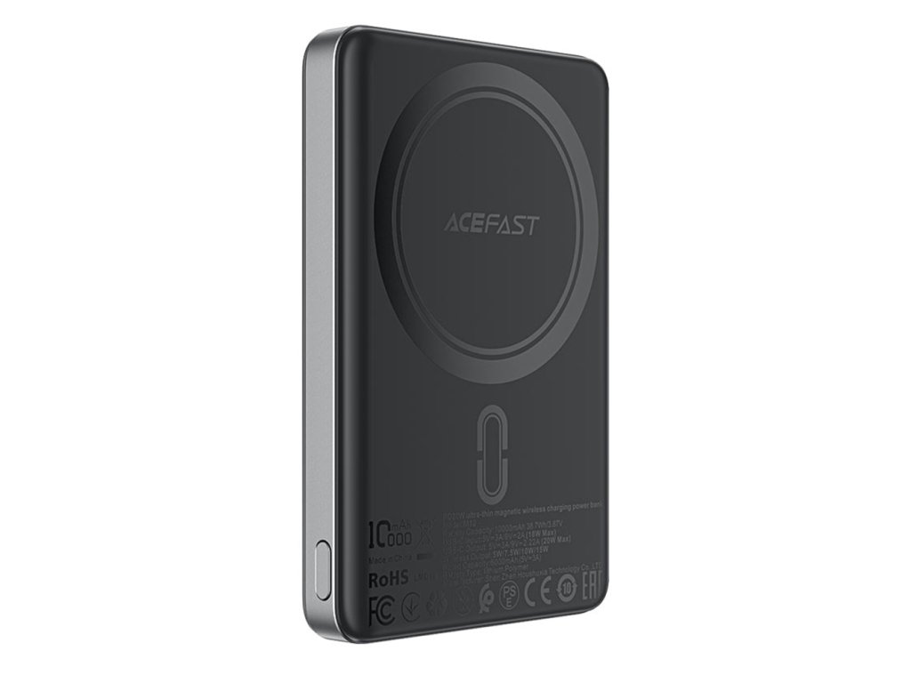 Acefast - Magnetic Wireless Power Bank Ultra-thin (M12-10000) - Type-C, 10000mAh, 38.7Wh, PD20W, LED Indicator - Black