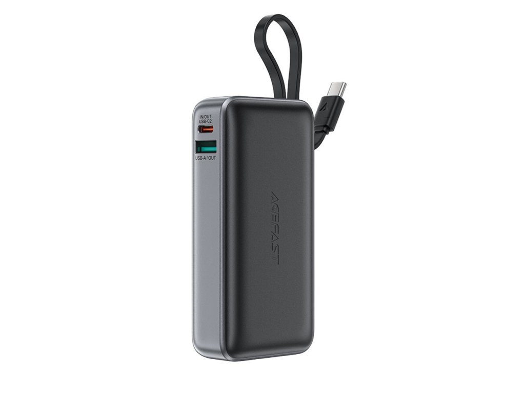 Acefast - Power Bank (M7-10000) - with Type-C Cable, USB-C, USB, 10000mAh, 30W, Digital Display, Dirt-resistant - Black