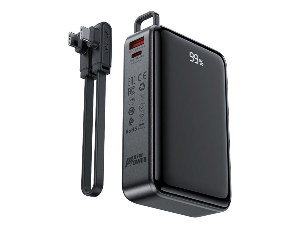 Acefast - Power Bank (M4-20000) - with 100W Fast Charging Cable, USB, Type-C, 20000mAh, 77Wh, PD67W, Digital Display - Black