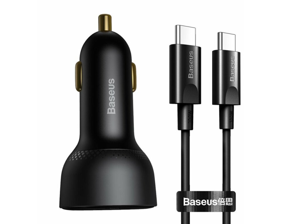 Baseus - Car Charger (TZCCZX-01) - USB, Type-C, 100W, 5A, with Cable Type-C to Type-C - Black