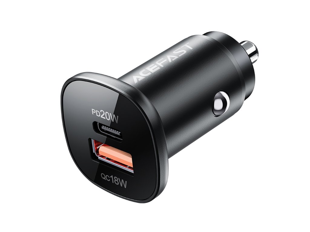 Acefast - Car Charger (B1) - Type-C, USB, Dual-Port, 38W, PD Fast Charging, with LED Light - Black