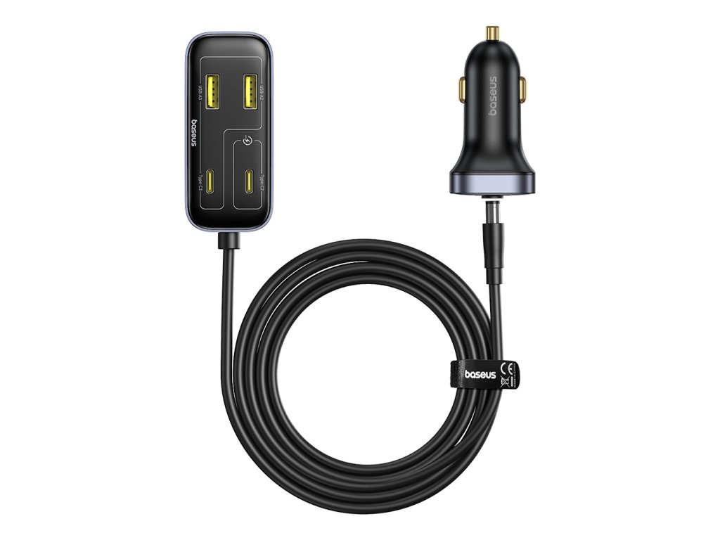 Baseus - Car Charger BackseatPal L1 (C00081100121-00) - 3x USB, 3x Type-C, PD3.0, 110W, Fast Charge + 1.5m Extension Cable - Black