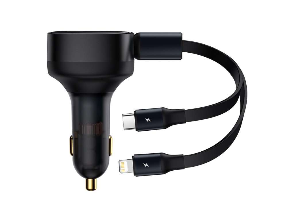 Baseus Autonabíjačka Enjoyment (CGTX000001) - Rýchle nabíjanie, 30W, s káblom Lightning, Type-C, 75 cm - Čierna