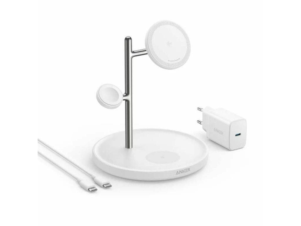 Anker Nabíjacia Stanica MagGo (B25M3321) - Qi2, pre Apple, 15W, s USB-C nabíjačkou a káblom Type-C, 40W - Biela