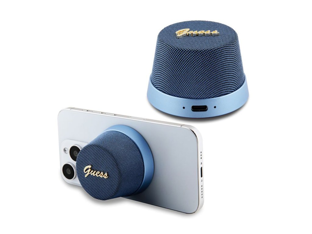 Guess Speaker Stand Magnetic Script Metal bezdrôtový reproduktor (GUWSC3ALSMB) - TWS, USB-C, Bluetooth V5.3, 700mAh, 3W - Modrý