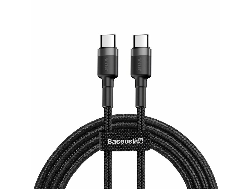 Baseus – dátový kábel Cafule Type-C na Type-C, 60 W, 20 V, 3 A, 2 m – čierno-sivý
