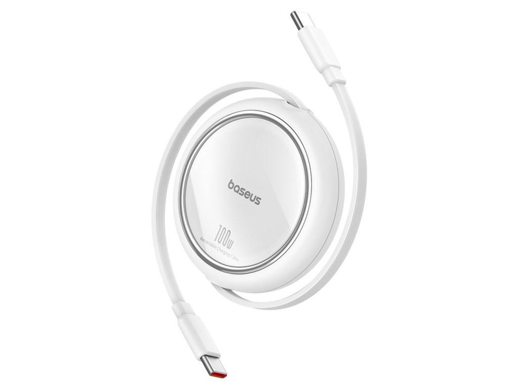 Baseus – mini navíjací dátový kábel Free2Draw Type-C na Type-C, 100 W, 1 m – biely (Moon White)