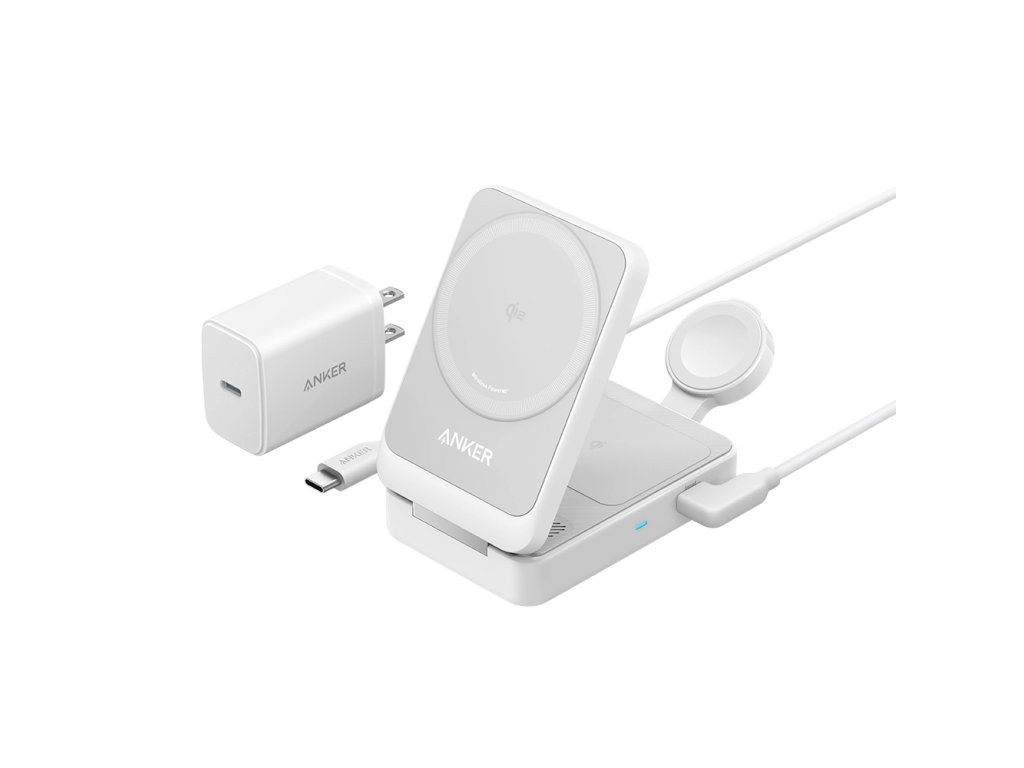 Anker - Charging Station MagGo 3in1 (B2557321) - Qi2, for Apple, 15W, with USB-C Charger and Cable Type-C - White