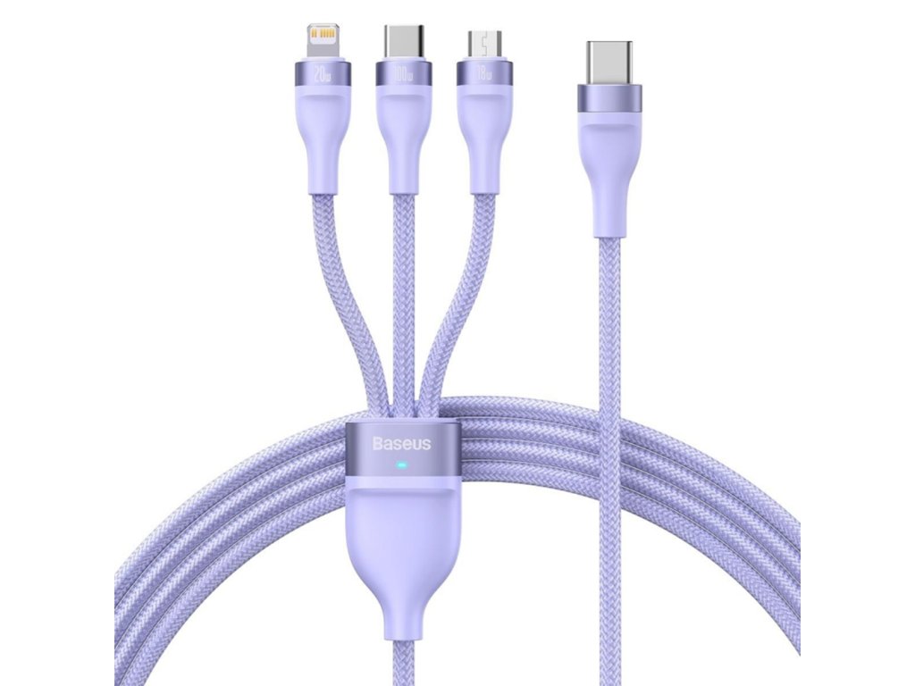 Baseus – dátový kábel Flash Series 2 USB-C na Type-C / Lightning / Micro-USB, rýchle nabíjanie, 100 W, 1,5 m – fialový