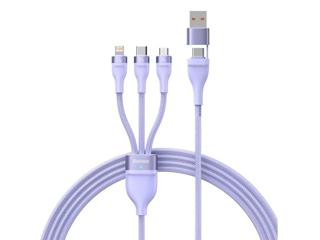 Baseus - Data Cable Flash Series 2 (CASS030105) - Fast Charge, USB Adapter, Type-C, Lightning, Micro-USB, 100W, 1.2 m - Purple