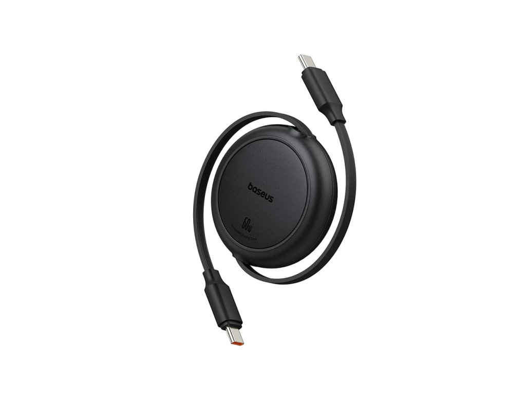 Baseus - Data Cable Free2Pull Mini (P10364500111-01) - Type-C to Type-C, 60W, 1m, Retractable - Cluster Black