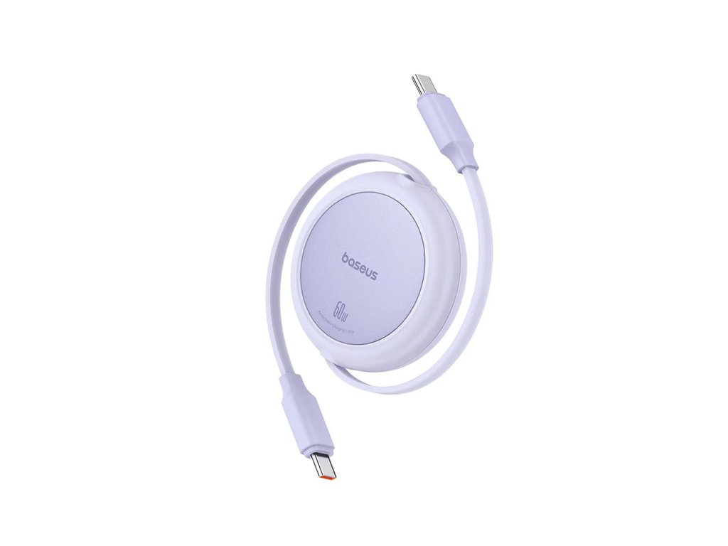 Baseus – mini navíjací dátový kábel Free2Pull Type-C na Type-C, 60 W, 1 m – fialový (Nebula Purple)