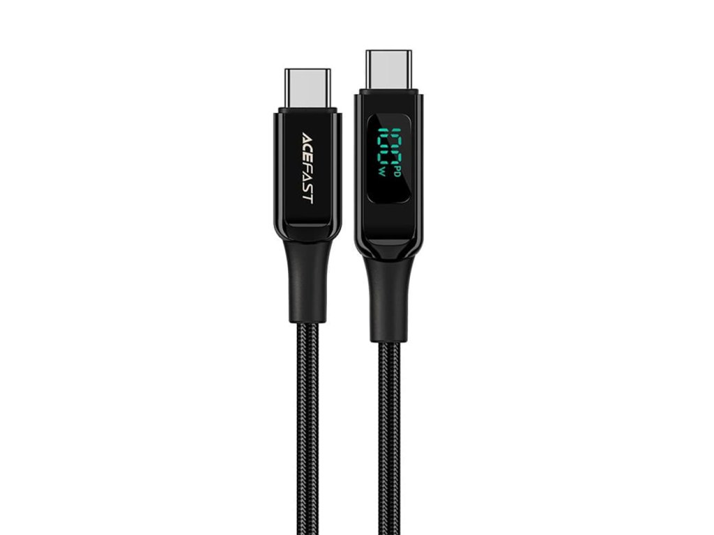 Acefast - Data Cable (C6-03) - Type-C to Type-C, 100W Fast Charging, 5A, LED Display, 2m - Black