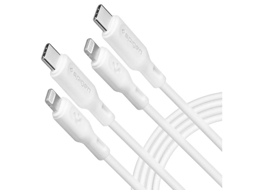 Spigen – dátový kábel Durasync Type-C na Lightning, MFi certifikácia, 1 m, 2 kusy – biely