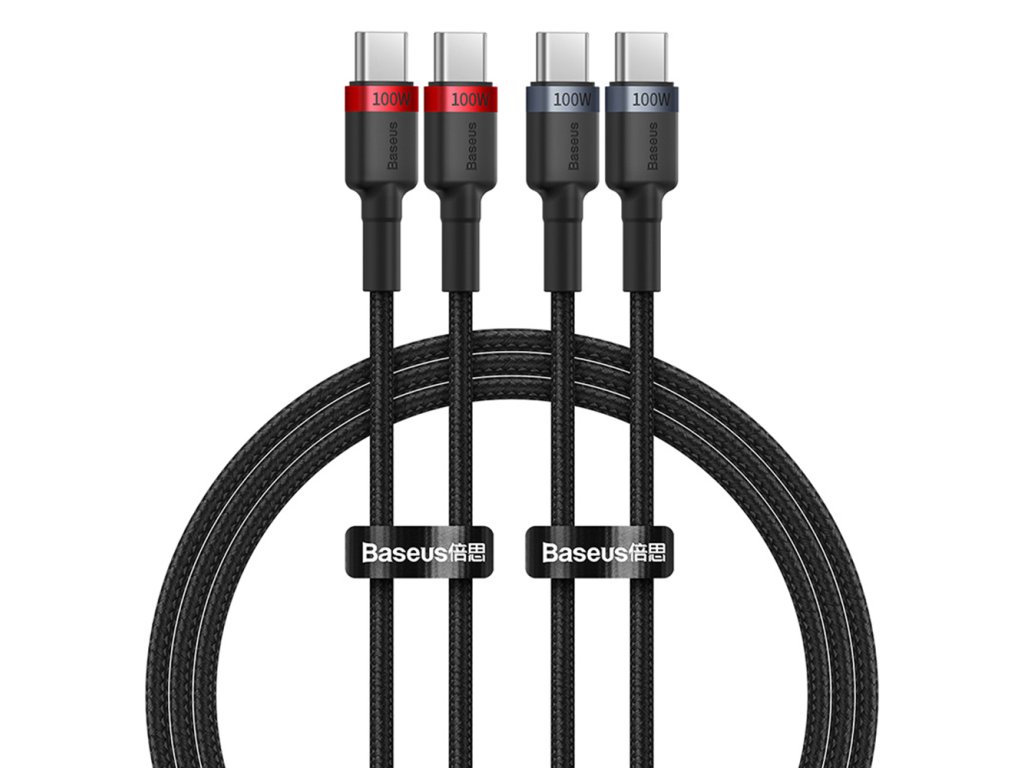 Baseus - (2 pack) Data Cable Cafule (P10318306003-01) - Type-C to Type-C, Fast Charging, 100W, 5A, 2m - Black/Red, Black/Grey