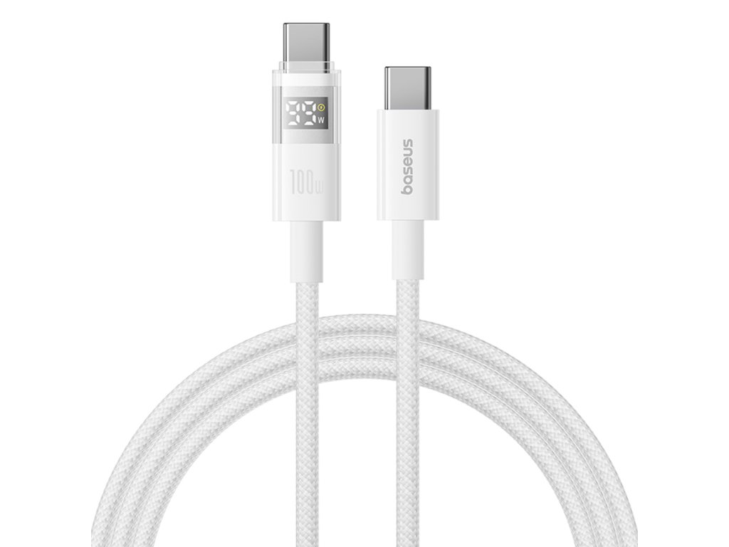 Baseus - Data Cable Display 2 (P10382702211-01) - Fast Charging, Type-C to Type-C, Digital Display, 100W, 2m - Moon White