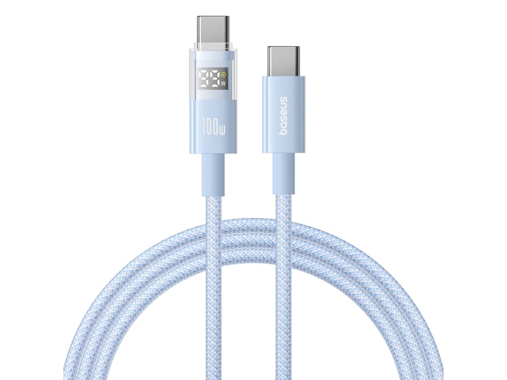 Baseus - Data Cable Display 2 (P10382702311-01) - Fast Charging, Type-C to Type-C, Digital Display, 100W, 2m - Galaxy Blue